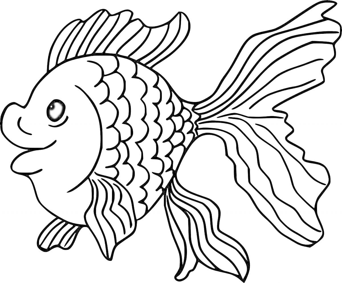 Раскраска Рыбка с плавниками и чешуей для детей