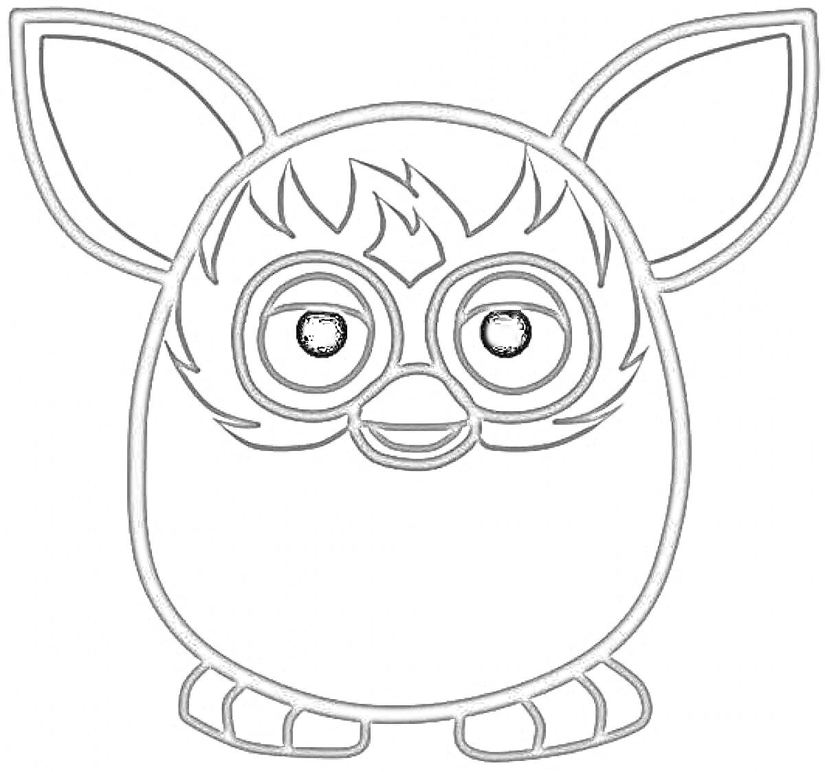 Раскраска Ферби Бум с большими ушами и узорной маской вокруг глаз