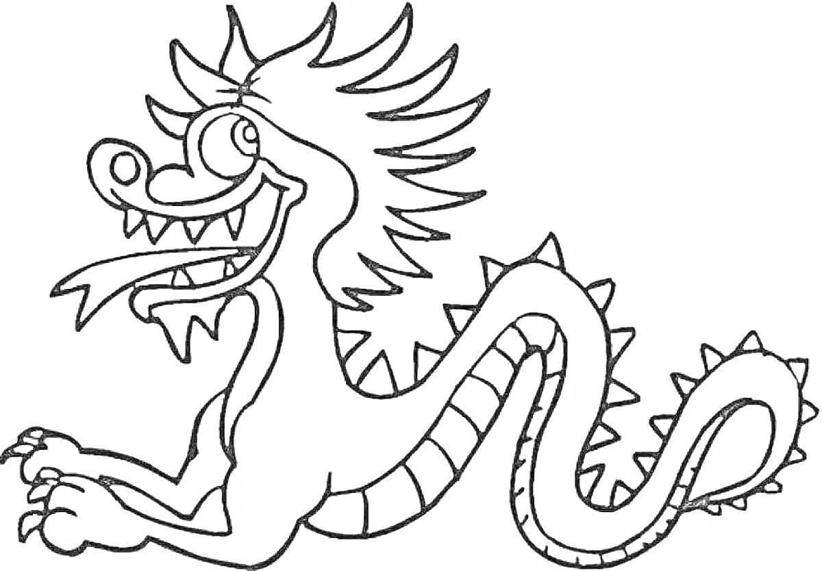 На раскраске изображено: Китайский дракон, Гребень, Когти, Чешуя, Дракон, Искусство, Змеи, Мифические существа