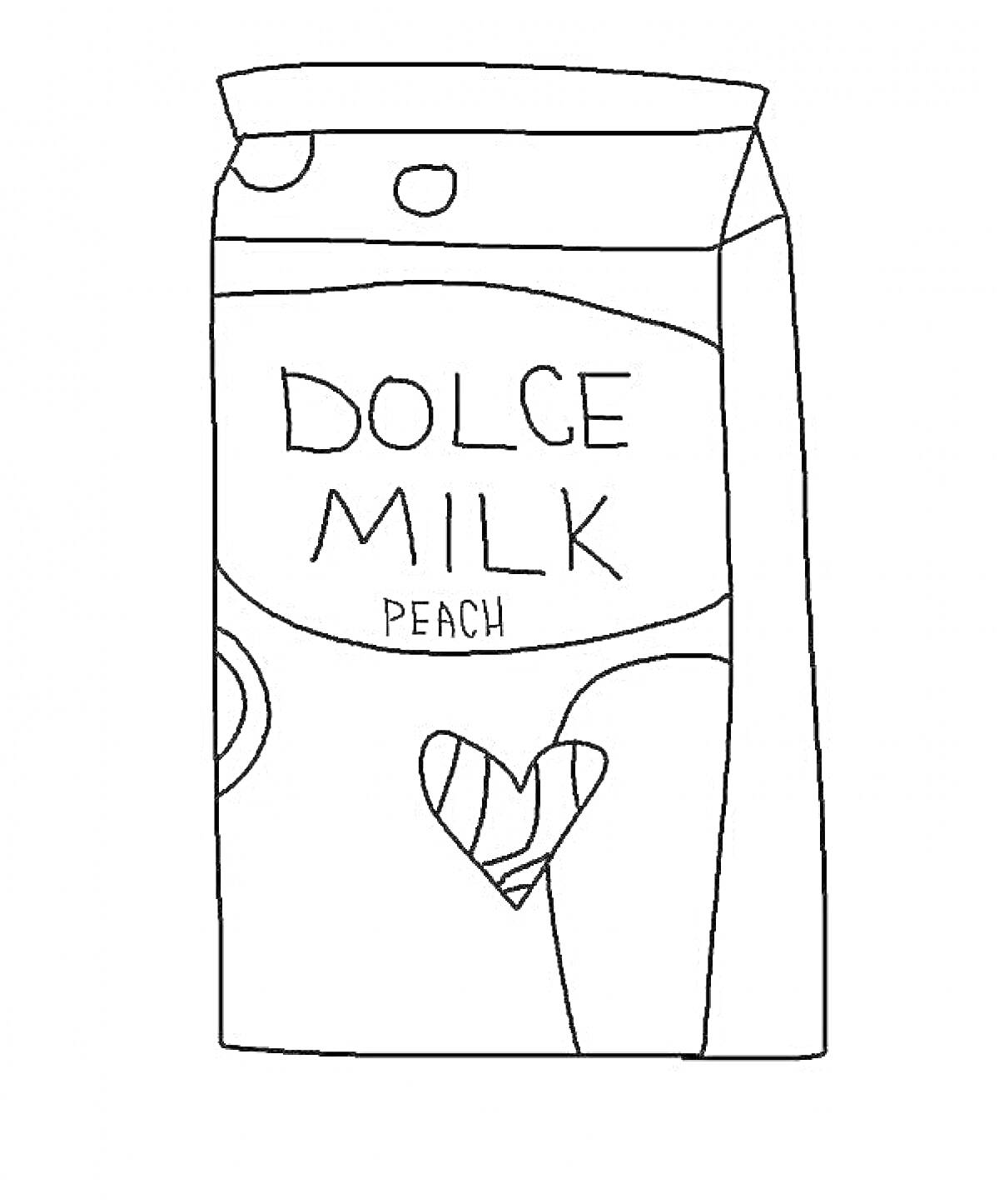 На раскраске изображено: Косметика, Dolce Milk, Персик, Молоко, Пакет, Уход за кожей