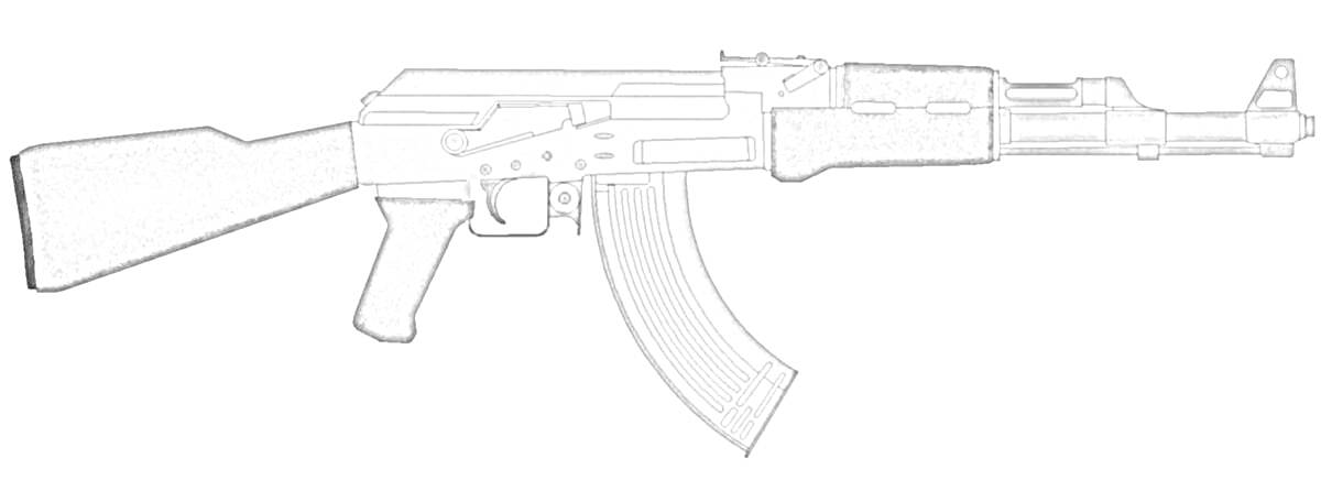 На раскраске изображено: Автомат, Калашников, АК-47, Оружие