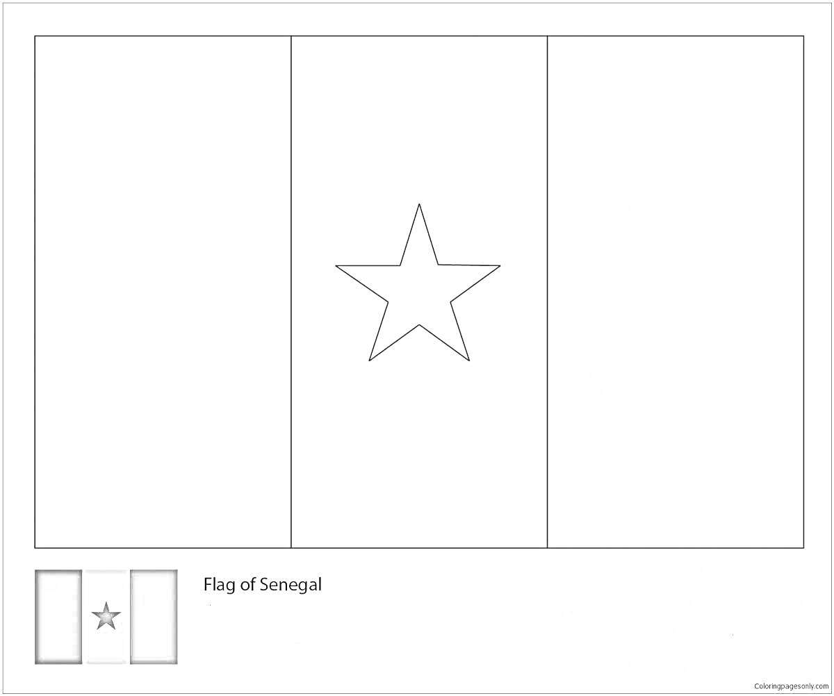 Раскраска флаг Сенегала с подписью 