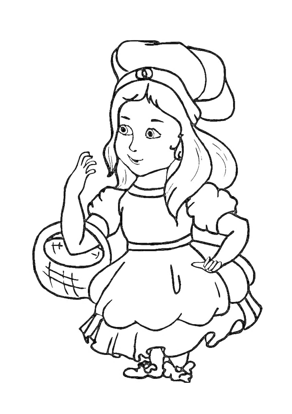Раскраска Девочка в красной шапочке с корзинкой