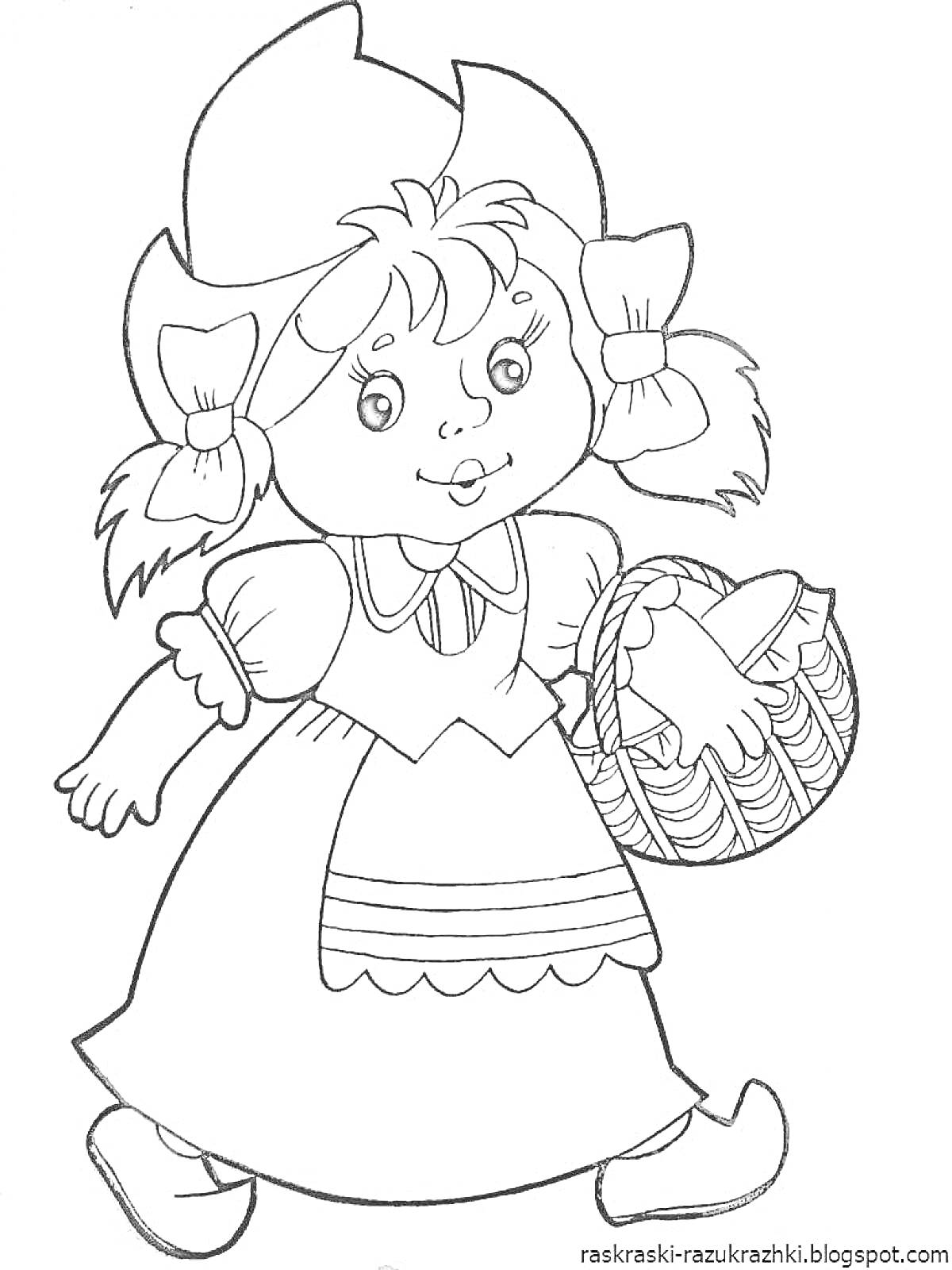 На раскраске изображено: Красная Шапочка, Девочка, Платье