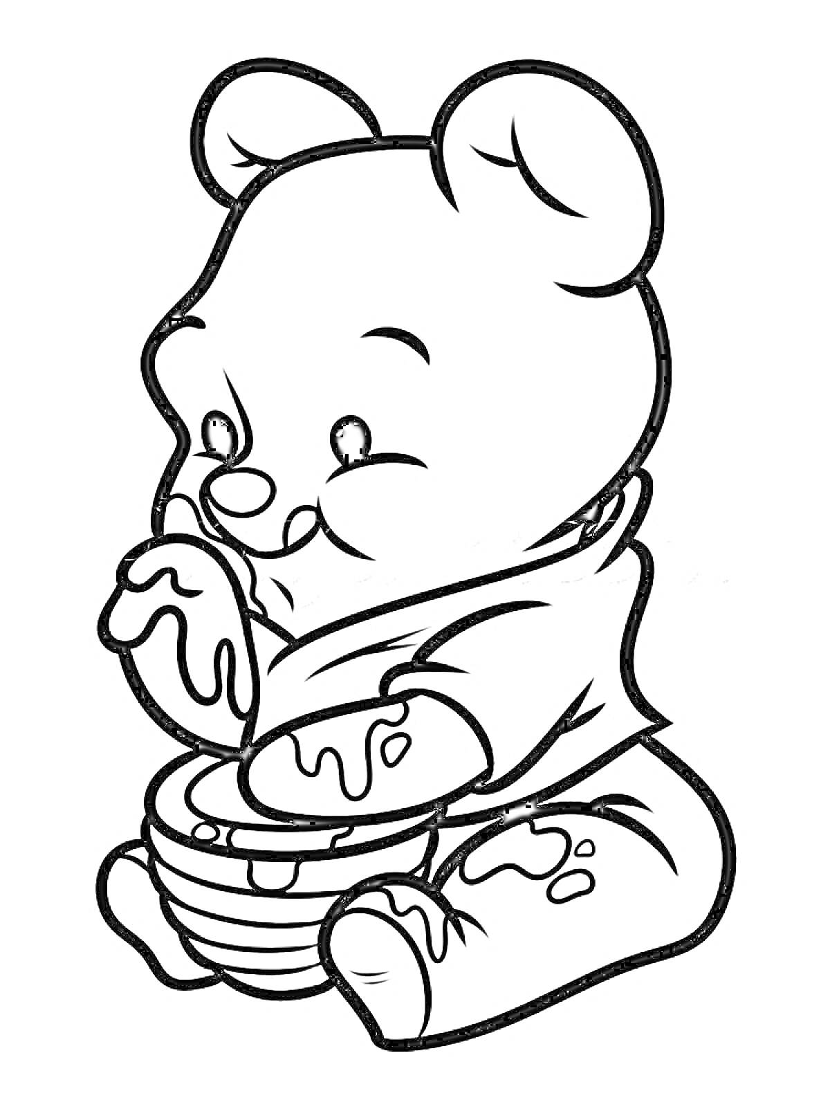 Раскраска Медвежонок с миской меда