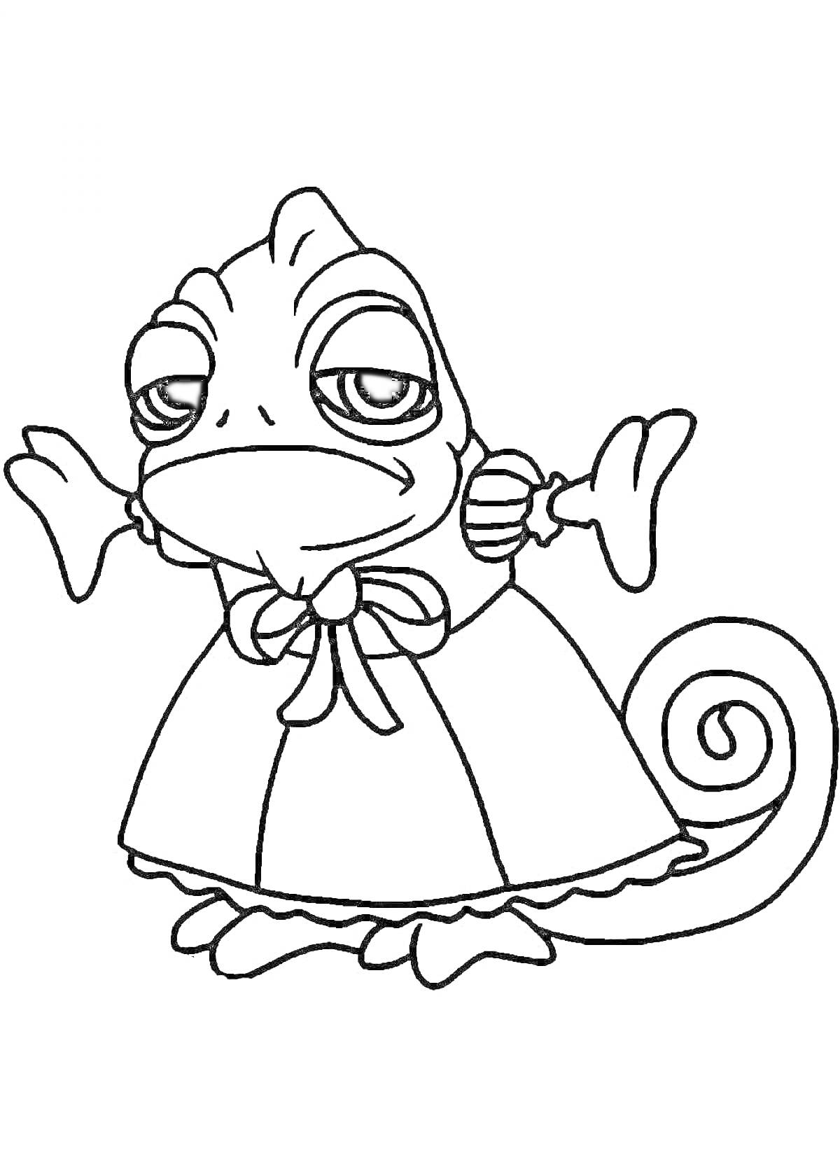 На раскраске изображено: Хамелеон, Платье, Бант