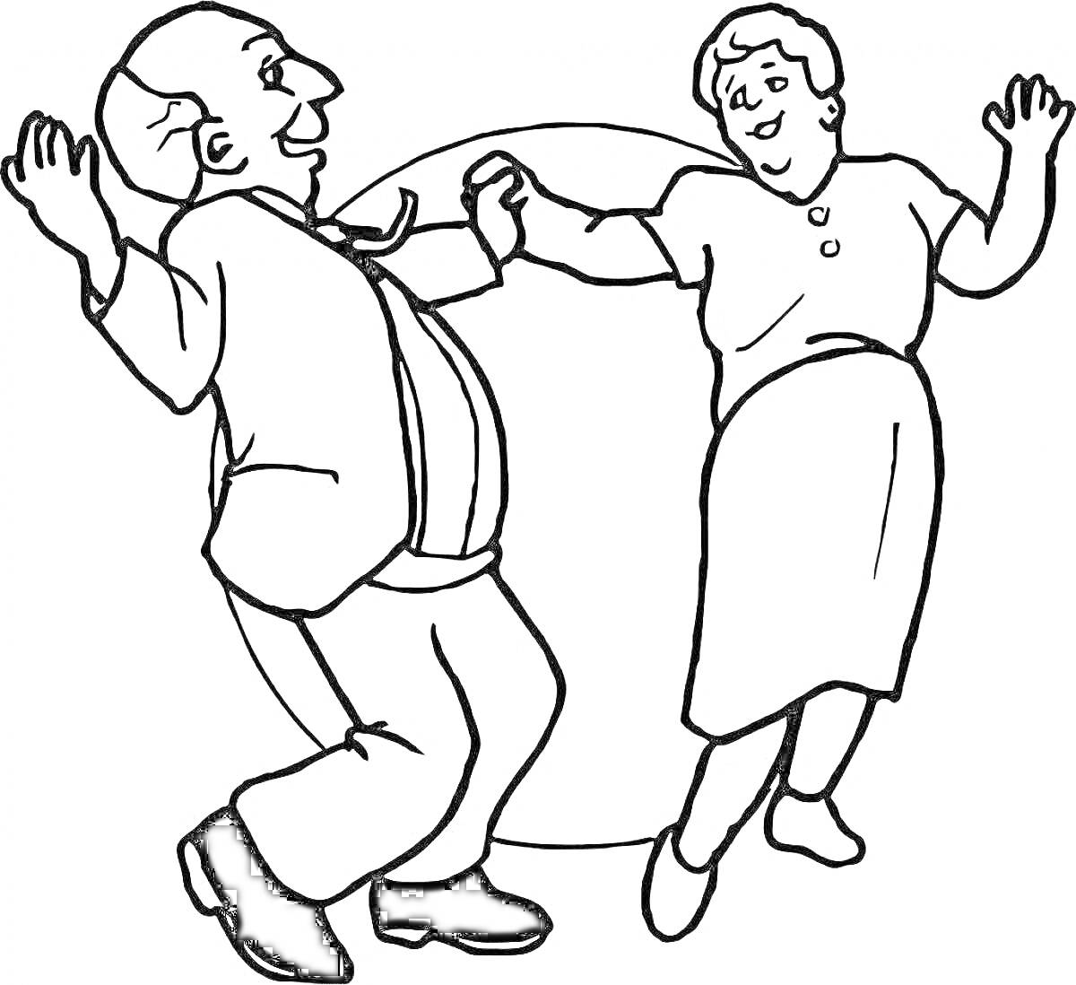 Раскраска Пожилые люди танцуют