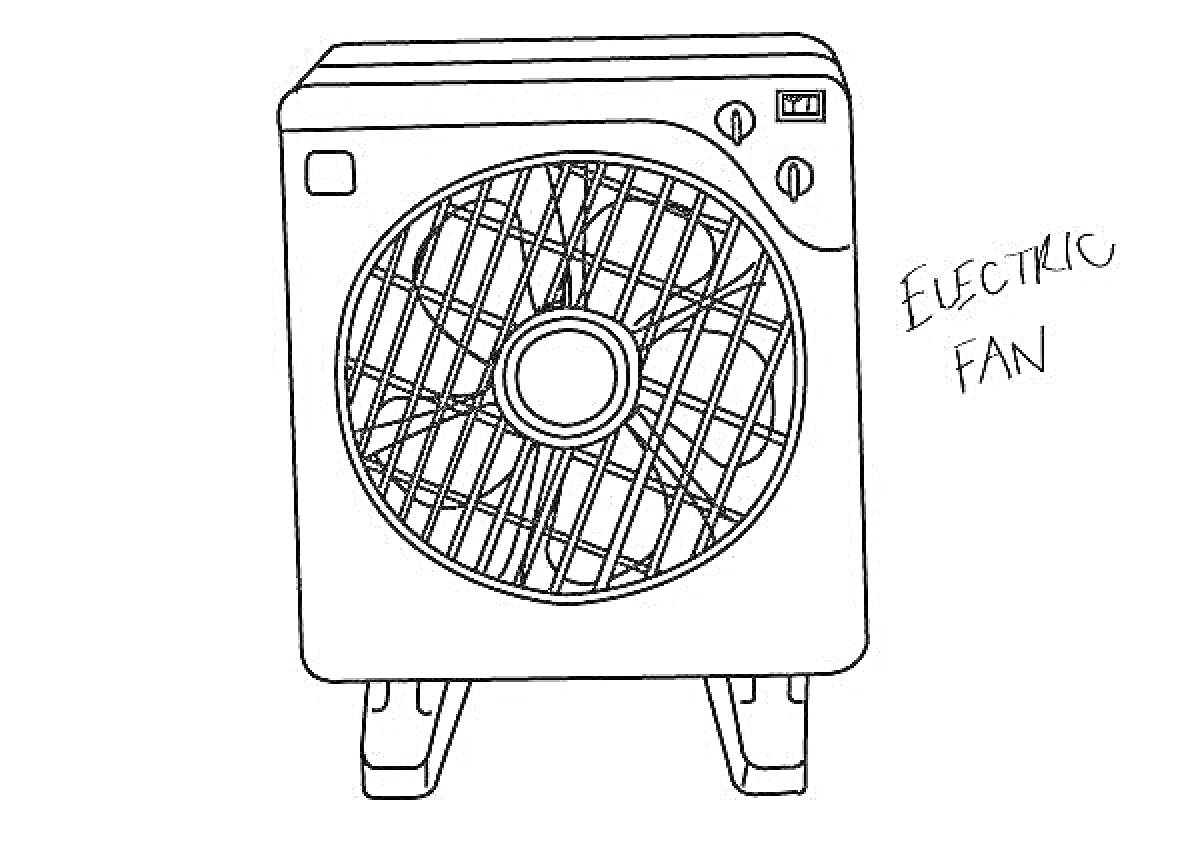 Раскраска Вентилятор с круглыми решетками и выключателями на корпусе