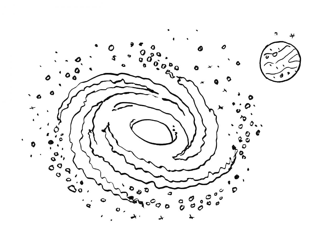 Раскраска Млечный путь с планетой на заднем плане