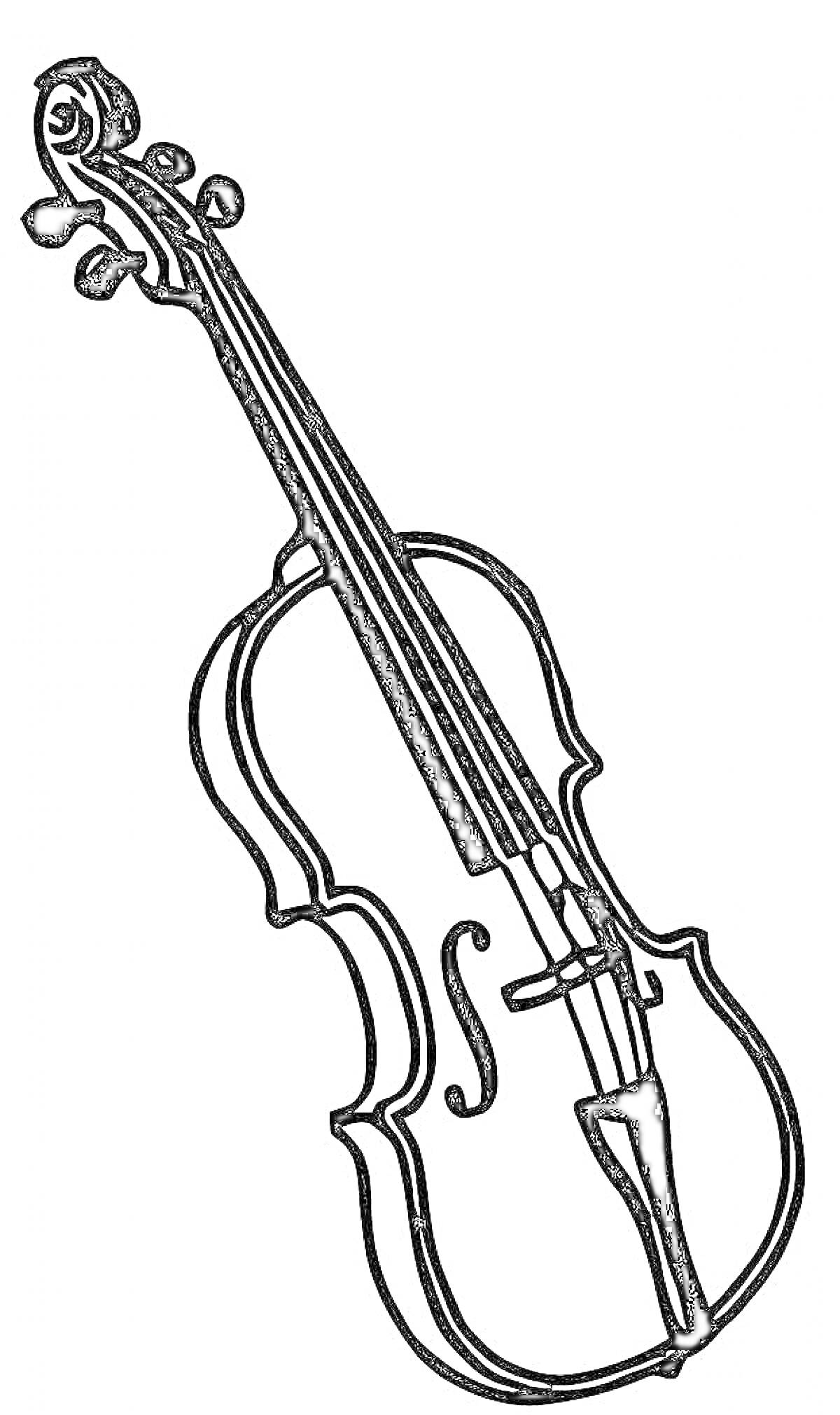 На раскраске изображено: Скрипка, Струны, Музыка, Для детей, Для взрослых, Музыкальные инструменты