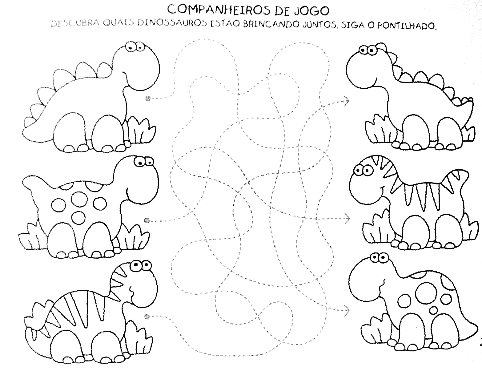 Раскраска Динозавры, следование по пунктирной линии, на развитие мелкой моторики
