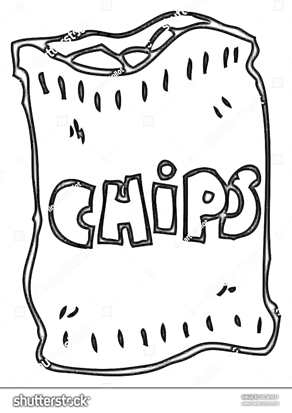Раскраска Пакет с чипсами с надписью 