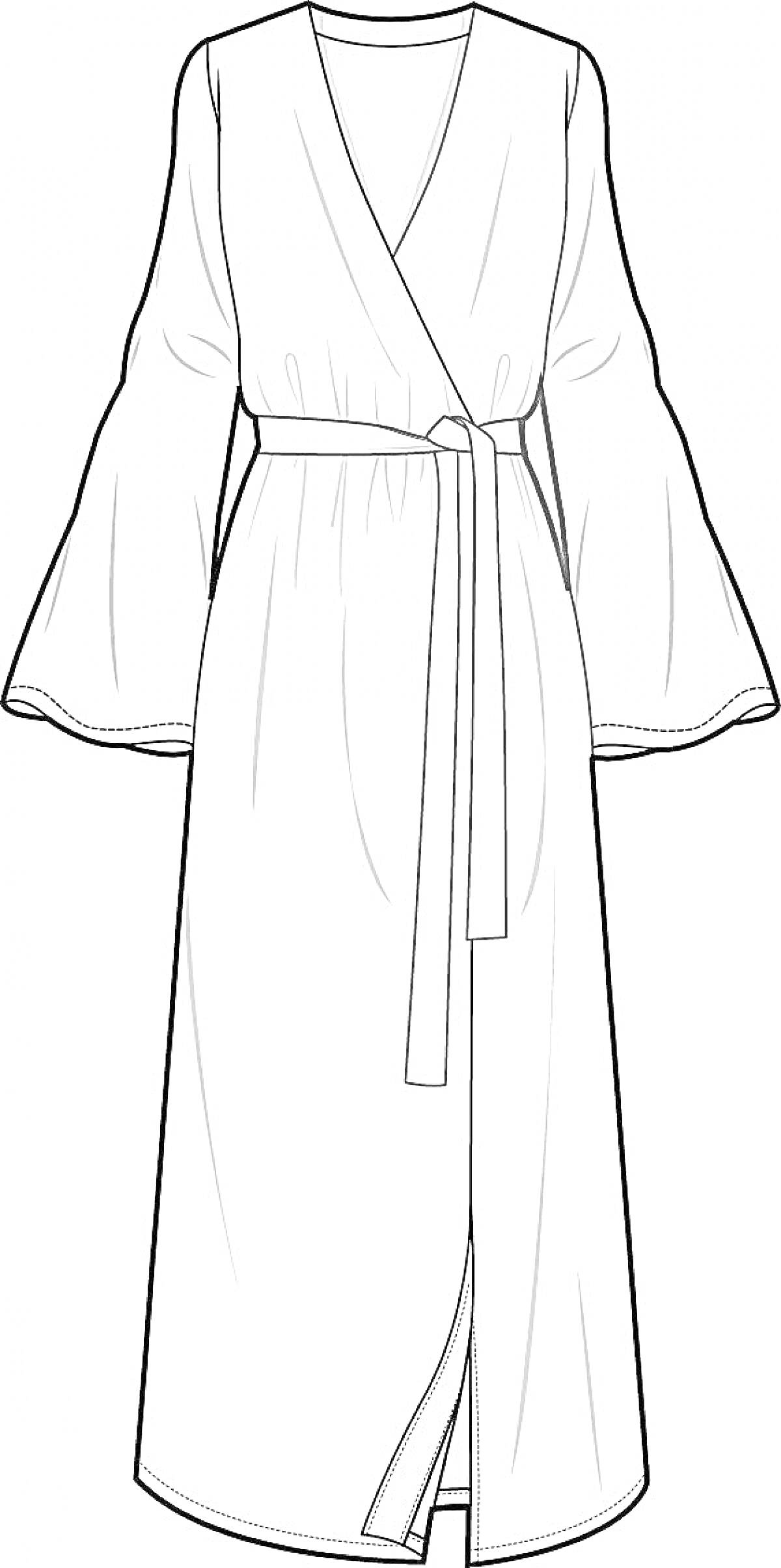 На раскраске изображено: Халат, Длинные рукава, Пояс, Одежда