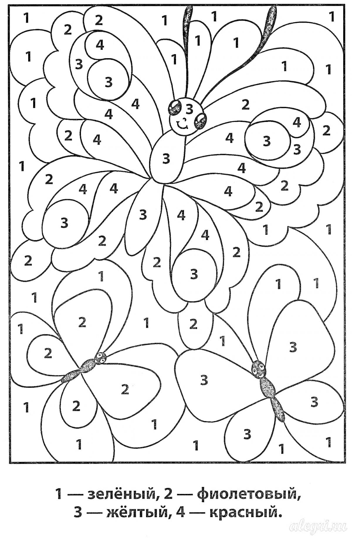 Раскраска Раскраска по номерам с бабочками для девочек 6-7 лет