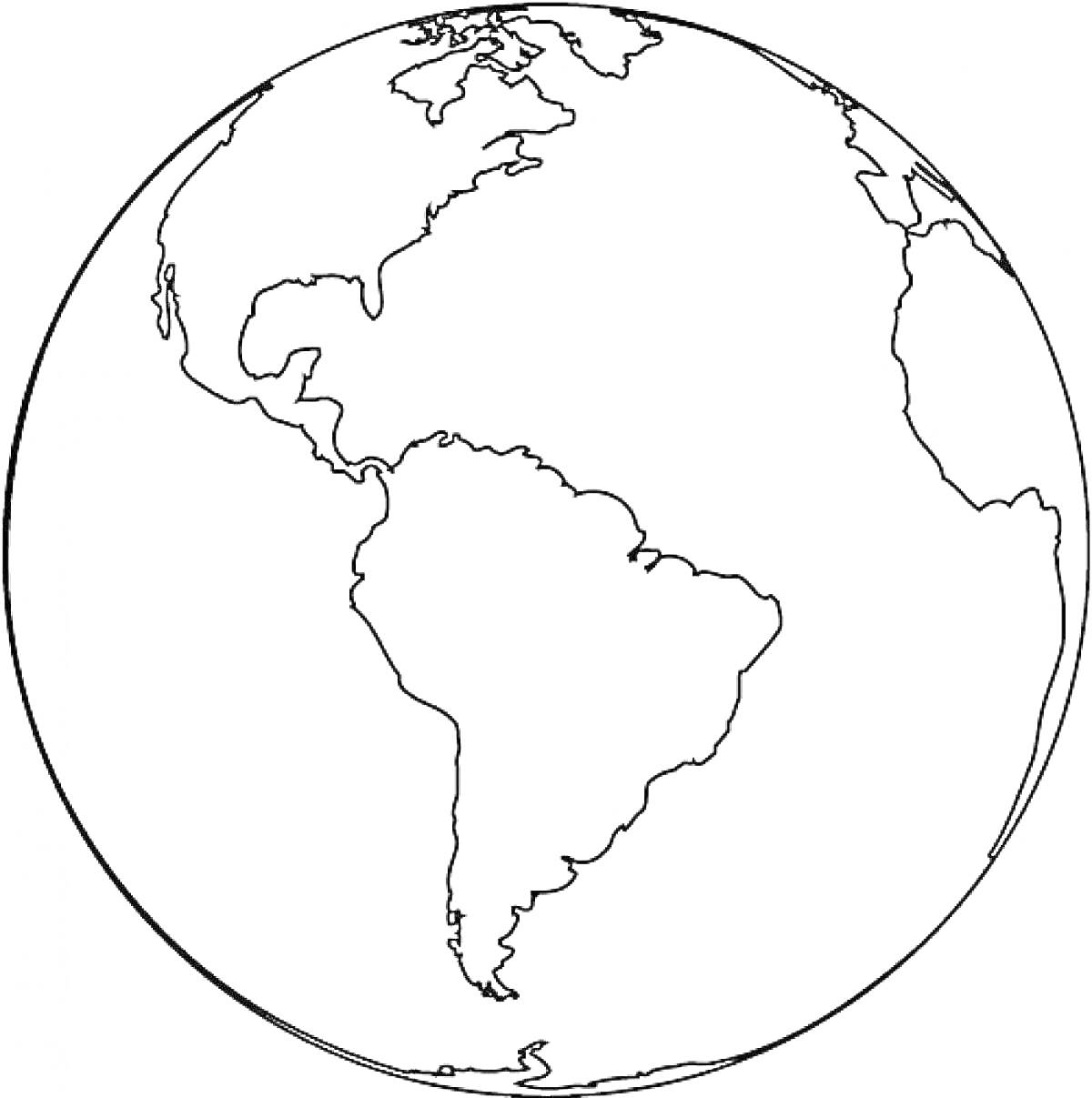 На раскраске изображено: Земля, Континенты, Северная Америка, Южная Америка, Карта мира, География