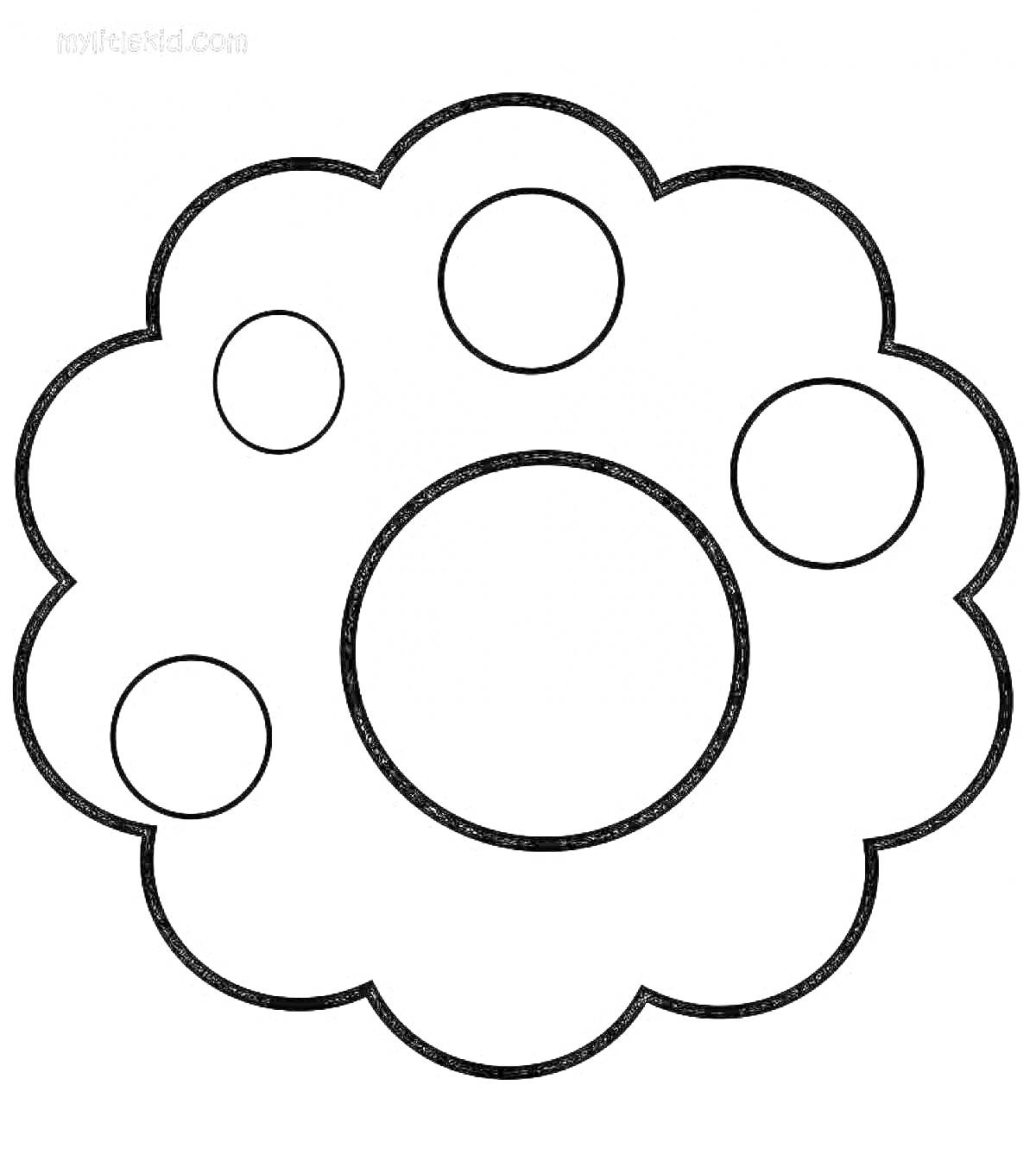 Раскраска Цветок с пятью круглыми элементами в стиле Симпл Димпл