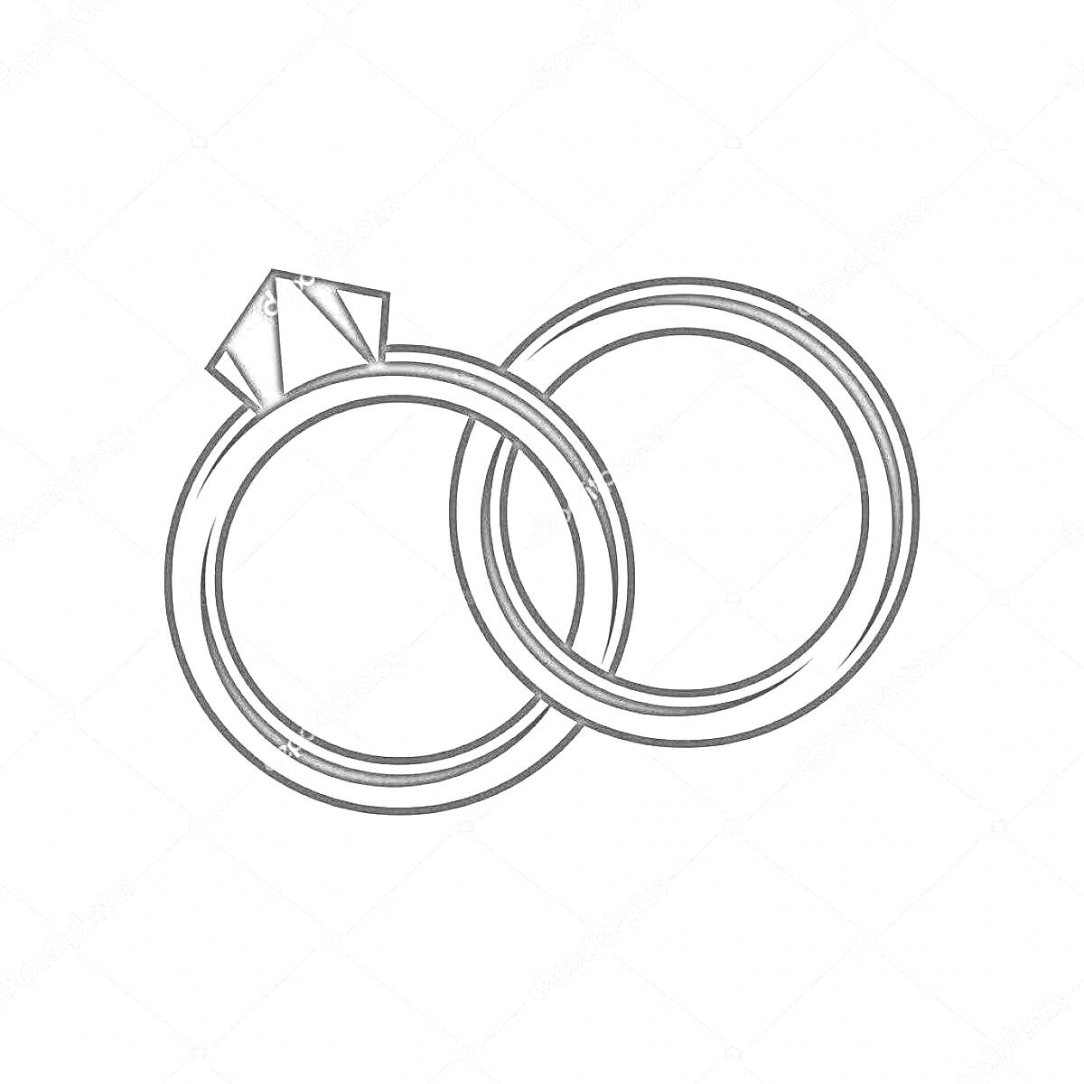 На раскраске изображено: Обручальные кольца, Кольцо, Бриллиант, Ювелирные изделия, Свадьба, Украшения
