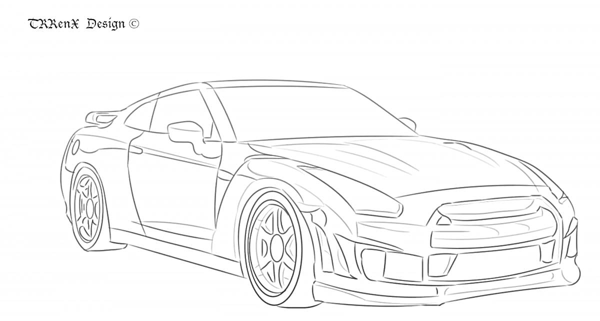 Раскраска Линия эскиза автомобиля Nissan GTR