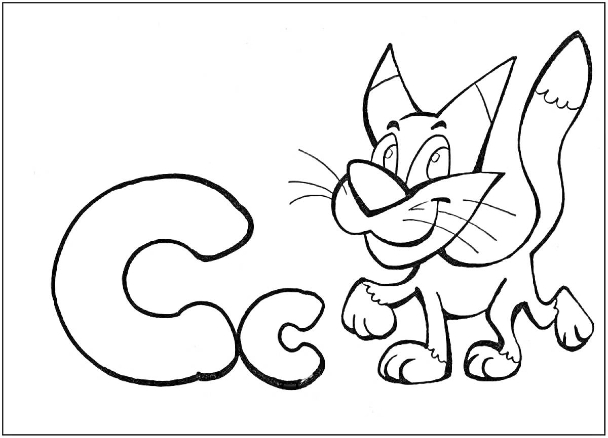 Раскраска Английская буква C с изображением кота