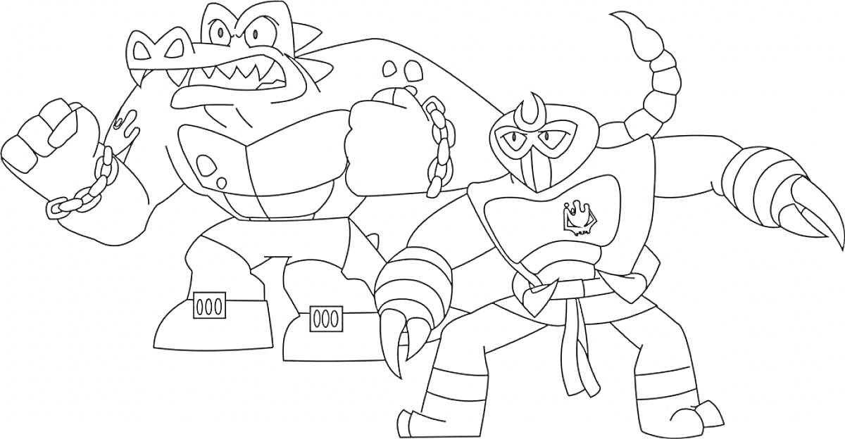 Раскраска Гуджитсу - Боец с цепью и воин с когтями