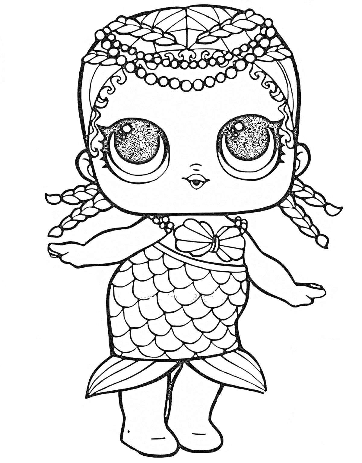 Раскраска Кукла Лол в костюме русалки с украшениями на голове
