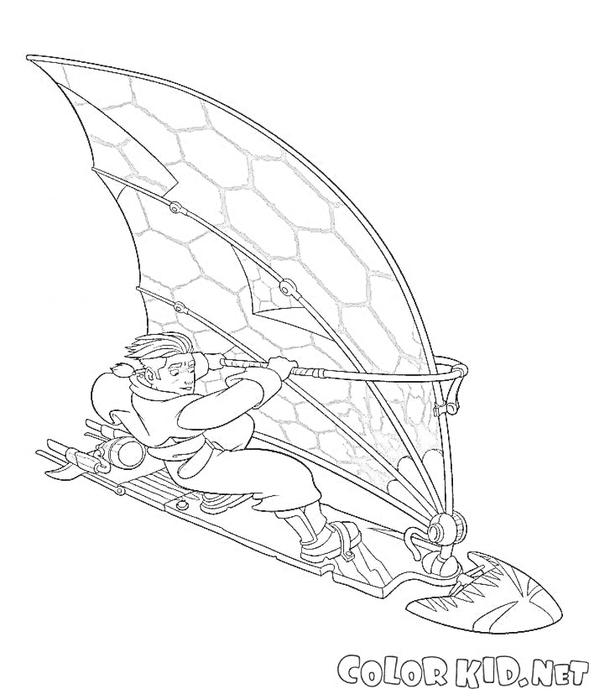 Раскраска Парящий летательный аппарат с персонажем-серфером