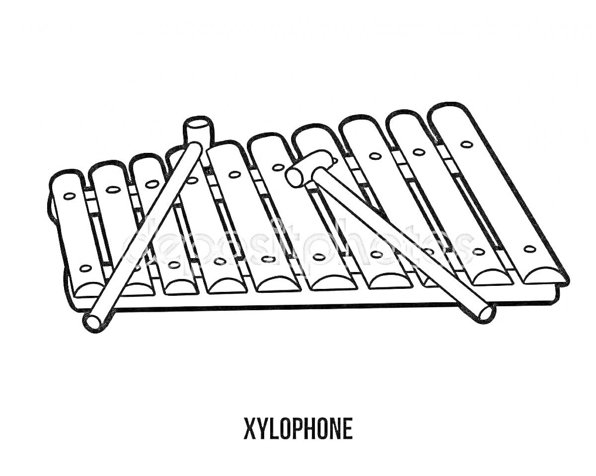 Раскраска ксилофон с молоточками
