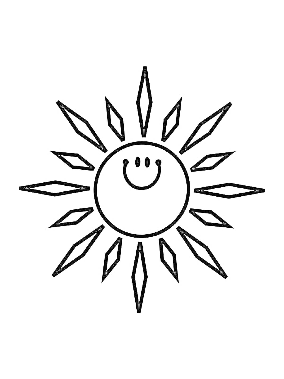 Раскраска Солнышко с лучами и улыбающимся лицом
