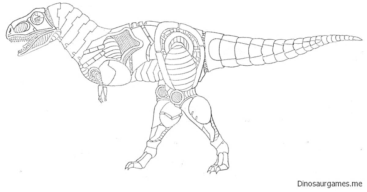 Раскраска Динозавр робот с механическими элементами