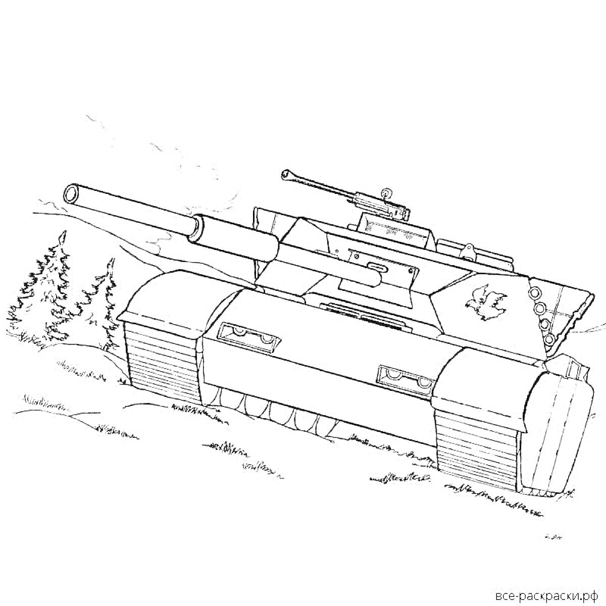 Раскраска Танковый ратте на холме с кустами