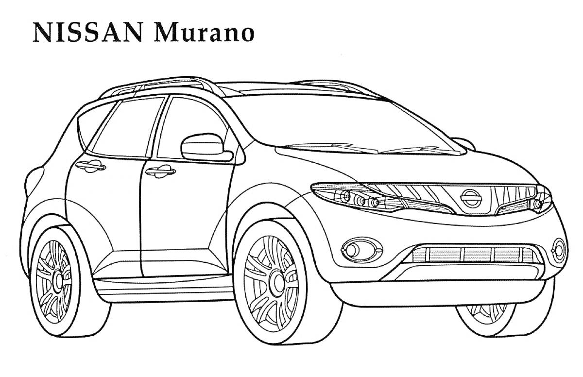Раскраска NISSAN Murano с деталями кузова, колёсами, фарами и логотипом