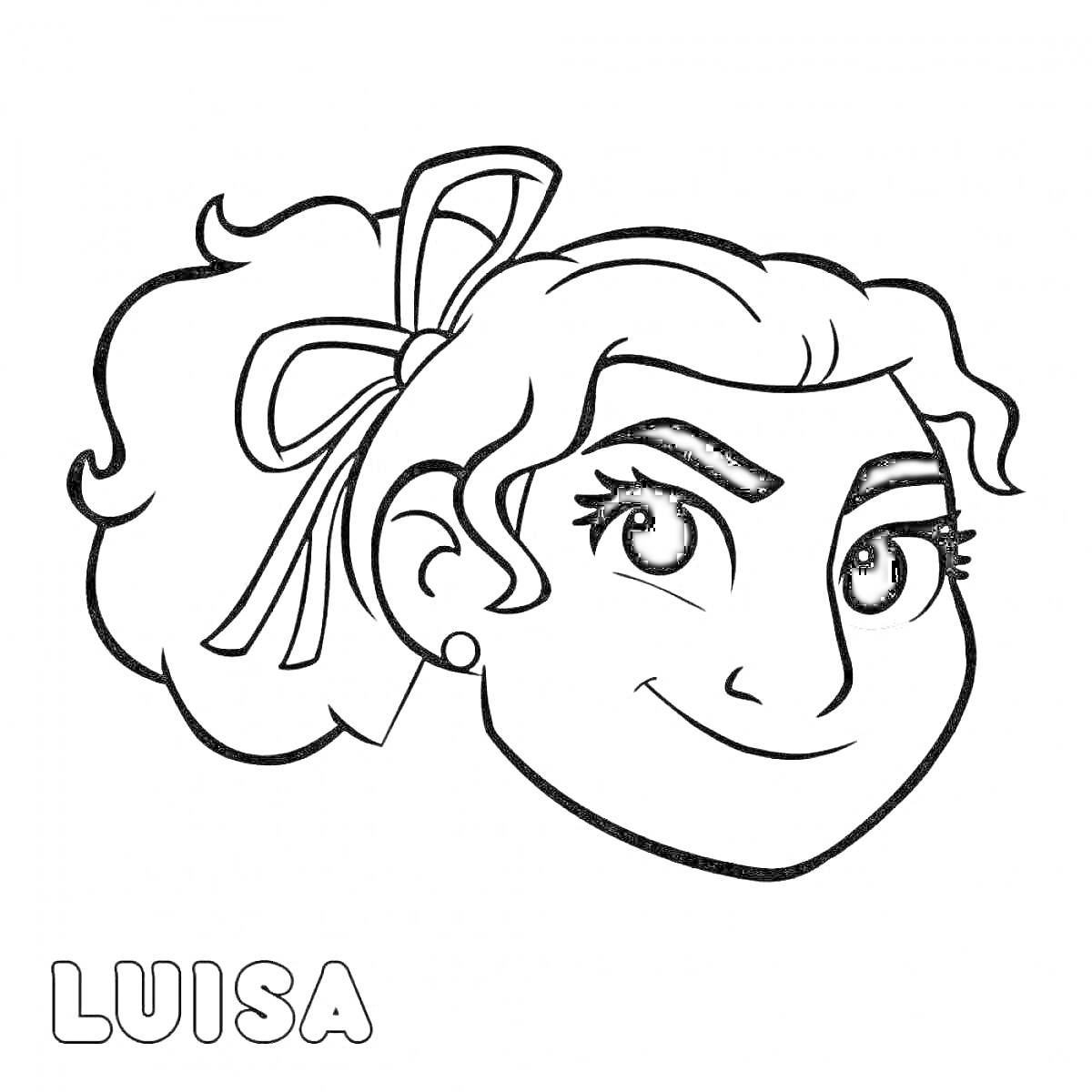 Раскраска Портрет девушки с бантом и надписью 