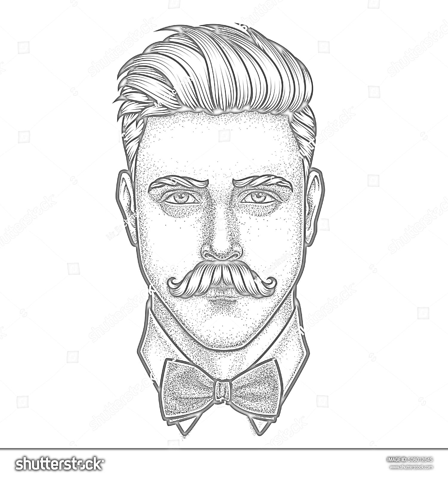 На раскраске изображено: Мужчина, Лицо, Борода, Усы, Бабочка, Галстук