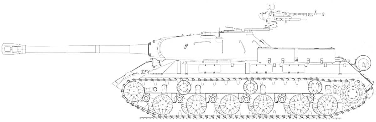 Раскраска Танк ИС-7 с пушкой и гусеницами