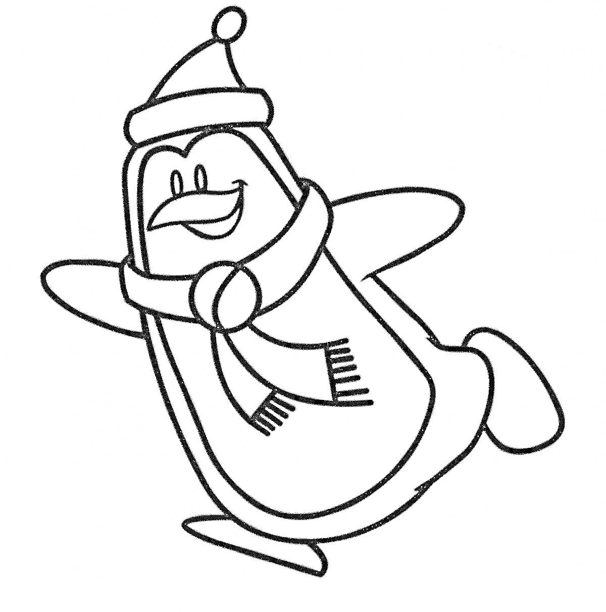 Раскраска Пингвин в шапке и шарфе