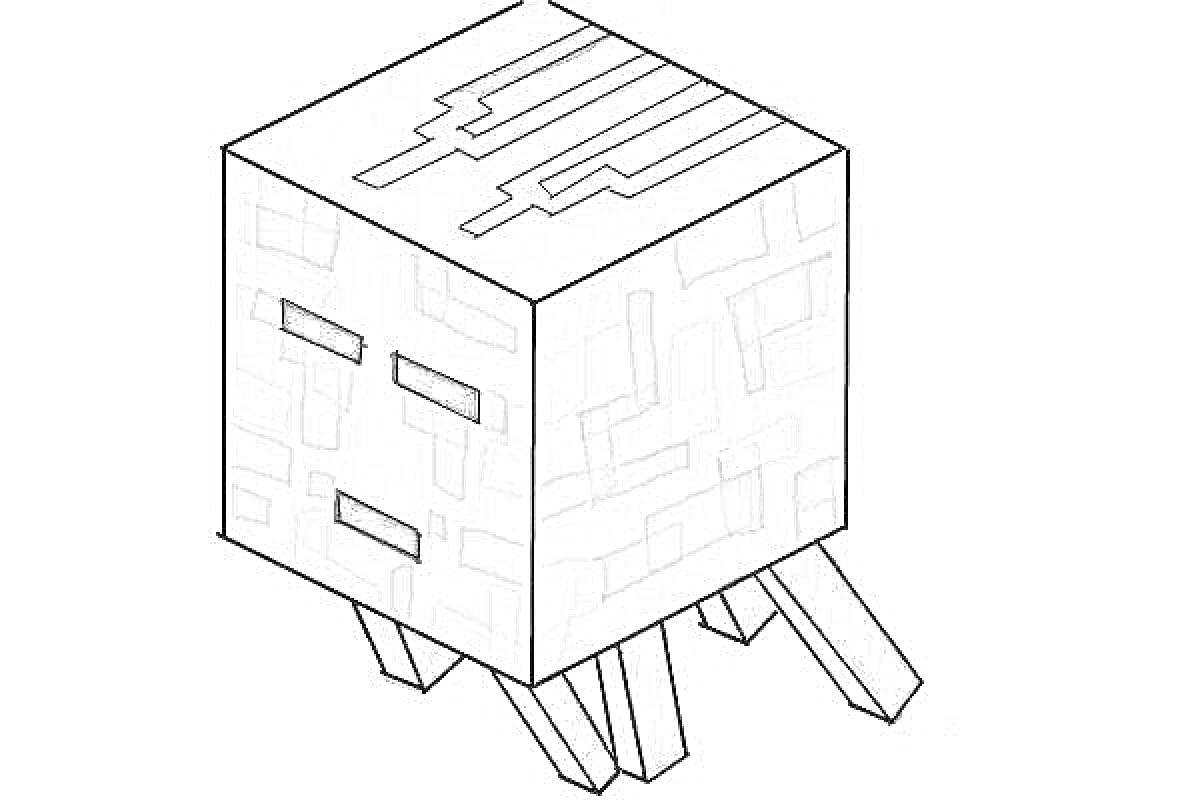 Раскраска Гаст из Майнкрафта с черными глазами и щупальцами