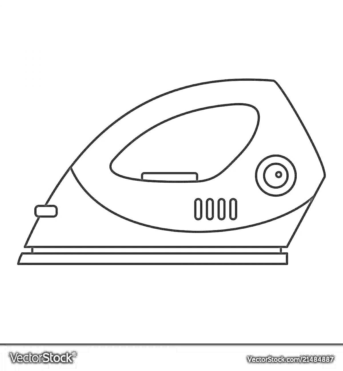 На раскраске изображено: Утюг, 3-4 года, Кнопки, Рукоятка, Бытовая техника, Обучение, Контурные рисунки