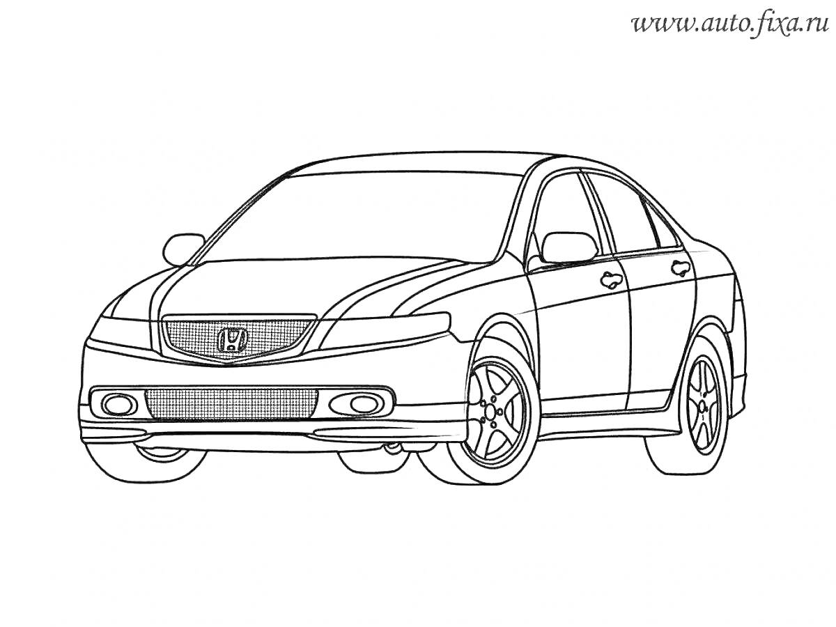 Раскраска Автомобиль Nissan Almera, вид спереди-сбоку