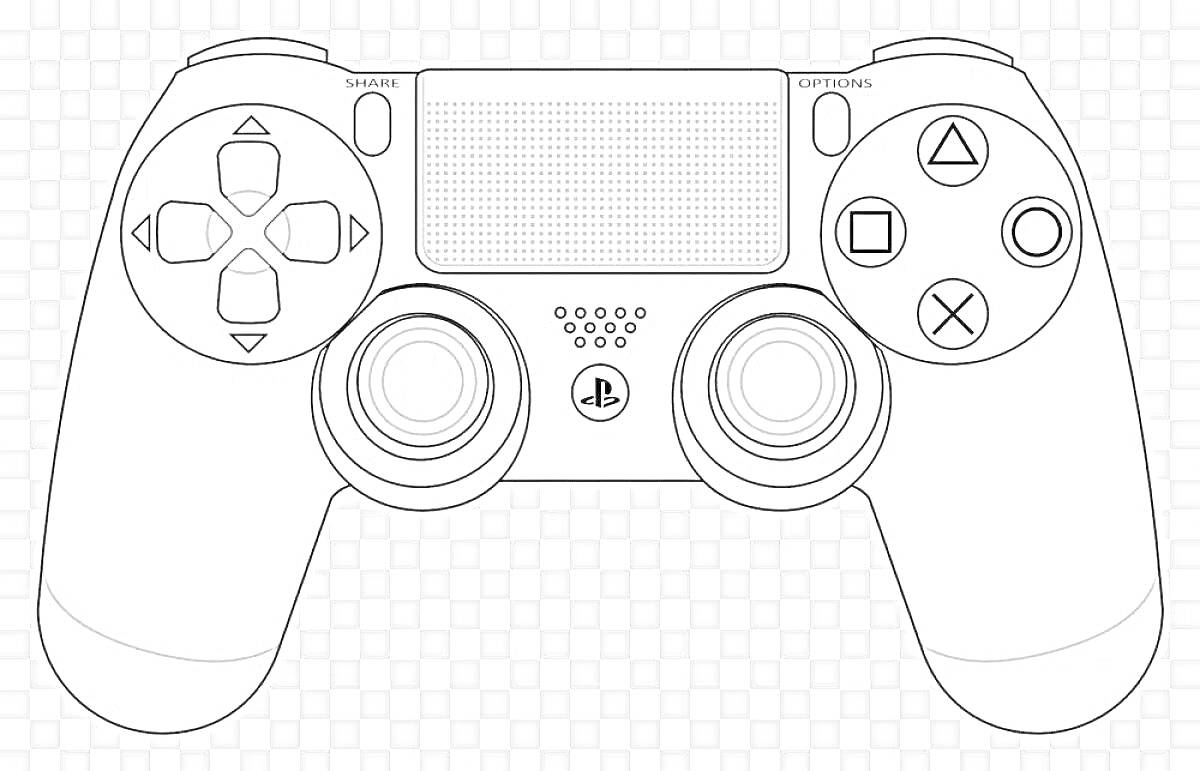 Контроллер PlayStation 5, кнопки управления, аналоговые стики, сенсорная панель, логотип PS