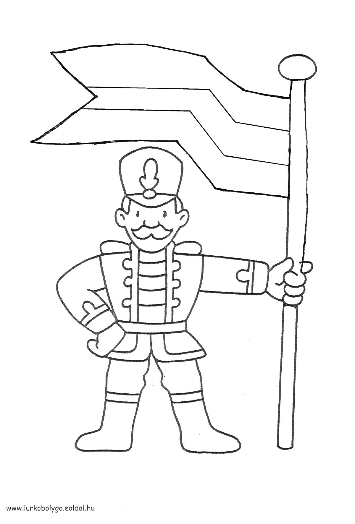 На раскраске изображено: Флаг, Военный, Униформа, Мужской персонаж, Исторический персонаж
