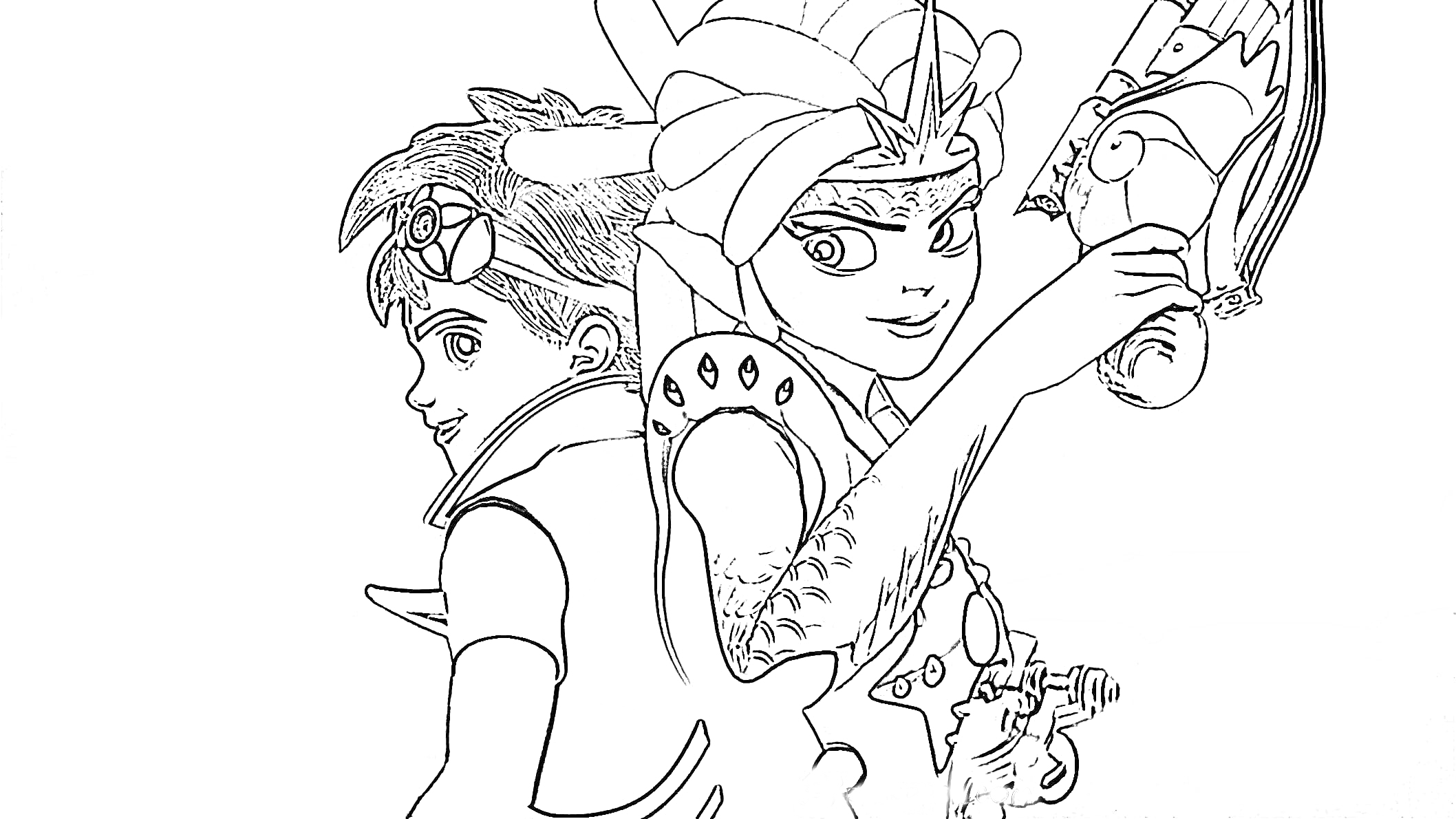 Раскраска Две центральные фигуры, вероятно, персонажи из мультсериала 