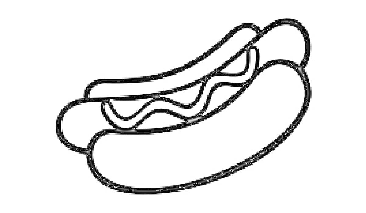 Раскраска Хот-дог с сосиской и волнистой полосой соуса