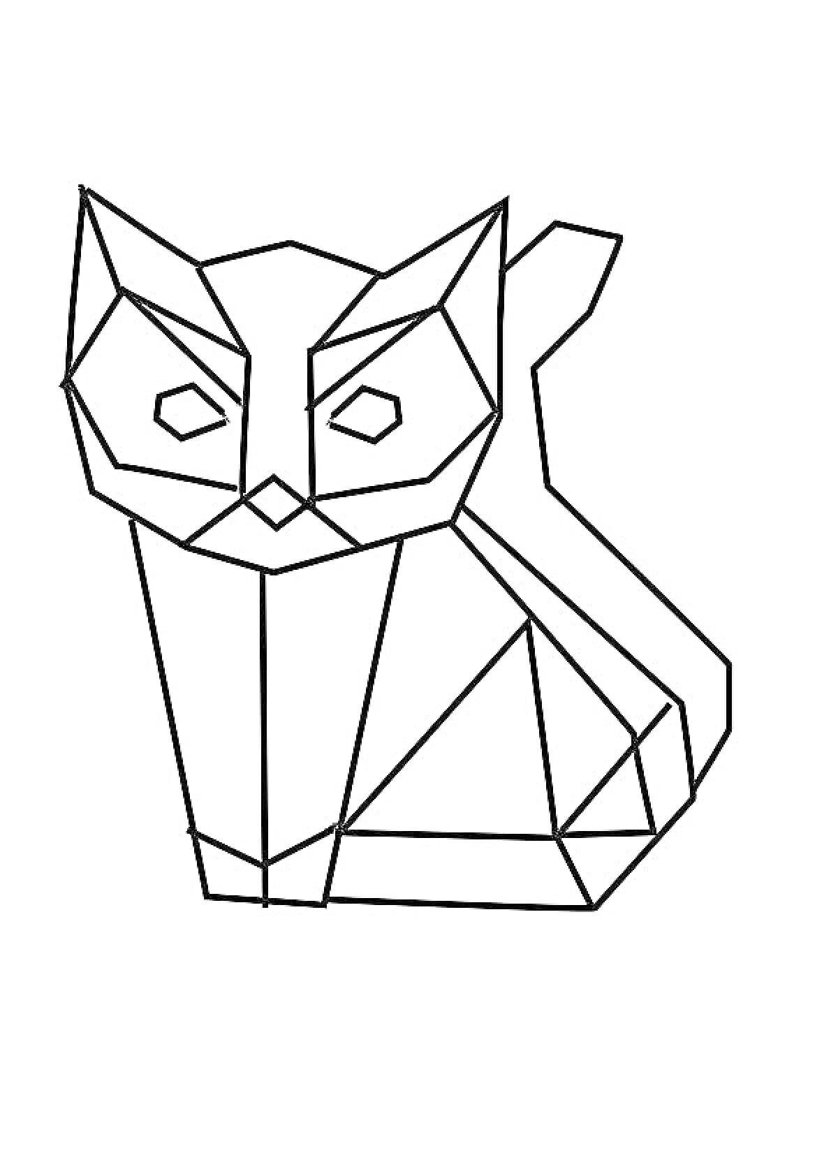 На раскраске изображено: Оригами, Кот, Геометрические формы, Животные