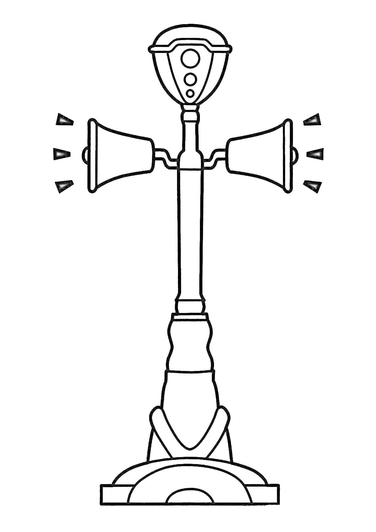 Раскраска Сиреноголовый монстр с двумя сиренами и тремя кнопками на верхней части