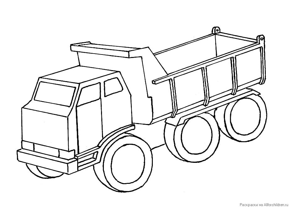 Раскраска Самосвал с кузовом и большими колесами