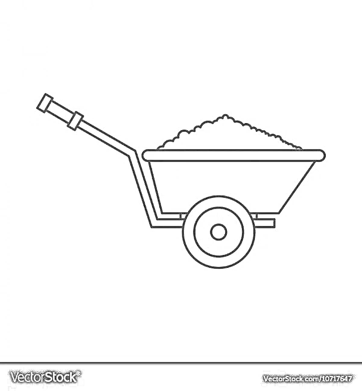 Раскраска Тележка-самосвал с одним колесом, заполненная песком