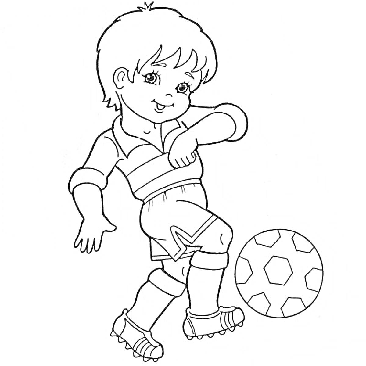 На раскраске изображено: Футбол, Мальчик, Футболист, Спорт, Форма, Бутсы