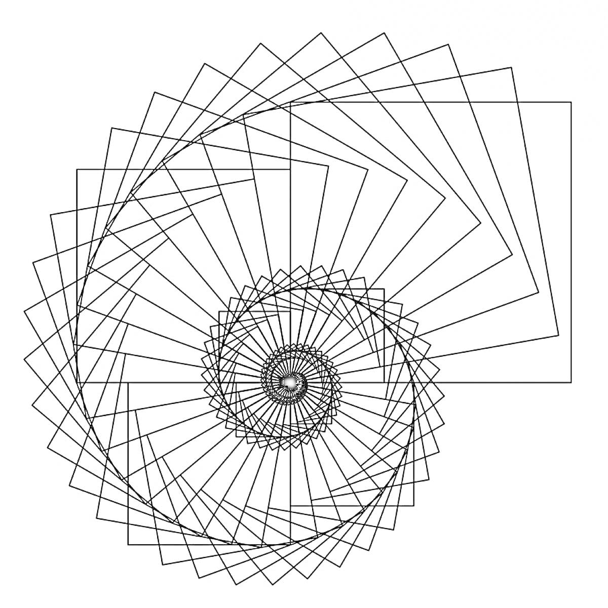 На раскраске изображено: Спираль, Квадраты, Геометрия, Абстракция, Графика, Математика