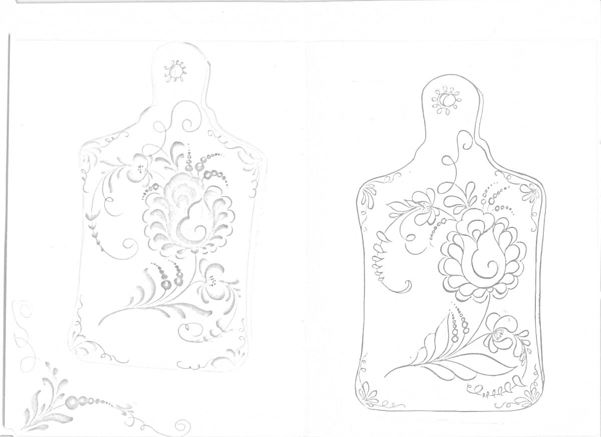 Раскраска Гжельская роспись с цветочным узором на разделочной доске для раскрашивания