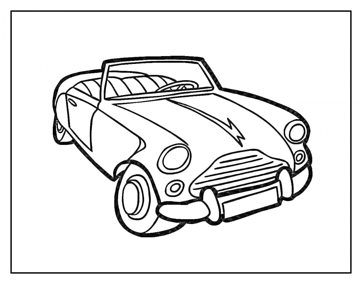 На раскраске изображено: Кабриолет, Молния, Для мальчиков